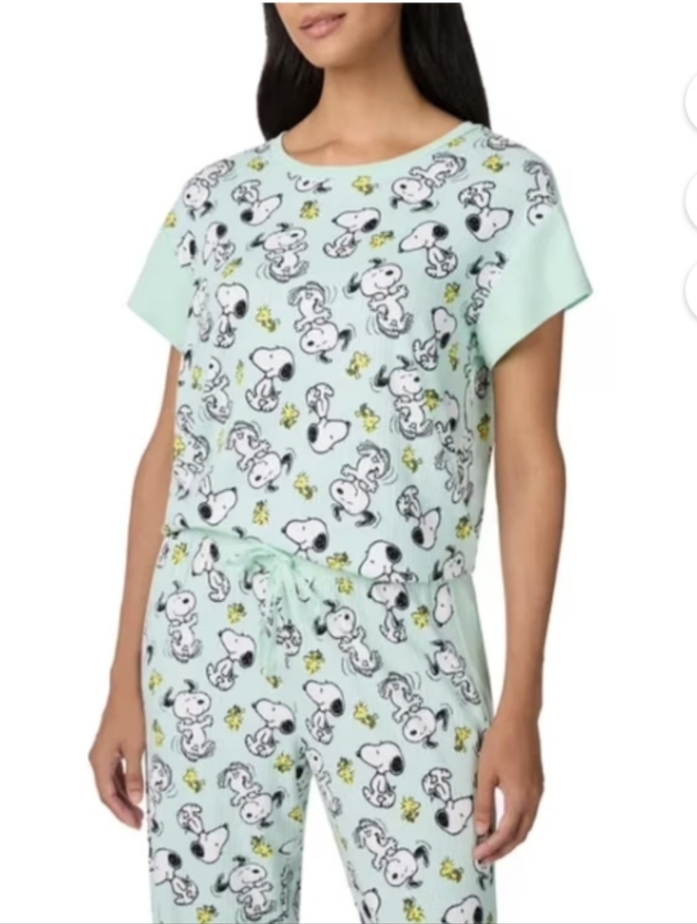 New Licensed Peanuts Pajamas Sleep Set Size XL Snoopy Woodstock Joggers Green - Picture 4 of 5